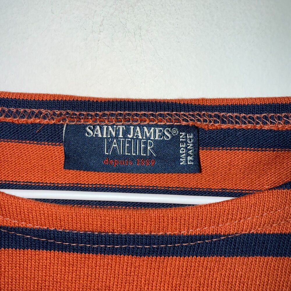 Saint James MERIDAME II Authentic Breton Shirt Heavyweight Cotton Orange/Navy 12 - Picture 4 of 6